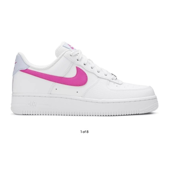 Nike | Shoes | White Nike Air Forces With Pink Swoosh And Blue Back |  Poshmark
